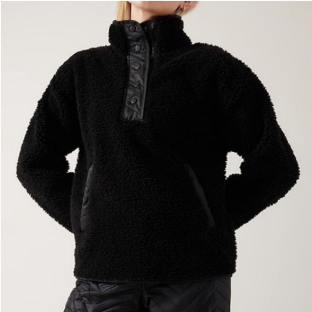 Athleta | Cozy Sherpa Snap Sweatshirt Women’s Black Fleece Pullover Size Xs